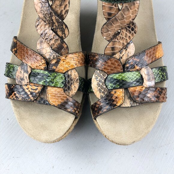 Earthies Women's Size 8.5B Corsica Green Leather Open Toe Espadrille Wedges - Picture 5 of 16